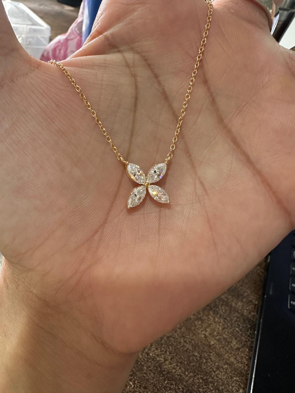Moissanite Flower Necklace | 14K Gold Vermeil Marquise Pendant for women