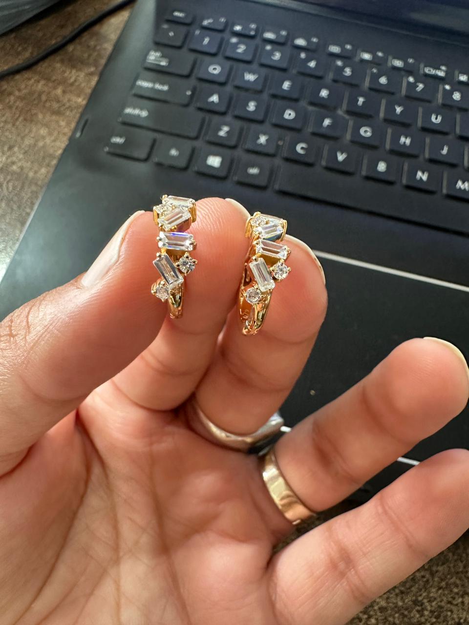 Moissanite Hoop Earrings: 14K Gold Vermeil Hoops, Baguette & Round Cut