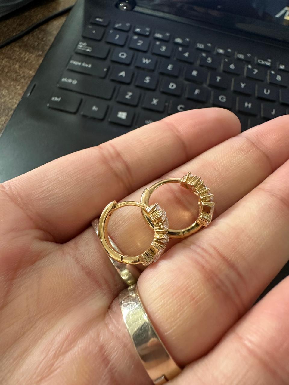 Moissanite Hoop Earrings: 14K Gold Vermeil Hoops, Baguette & Round Cut