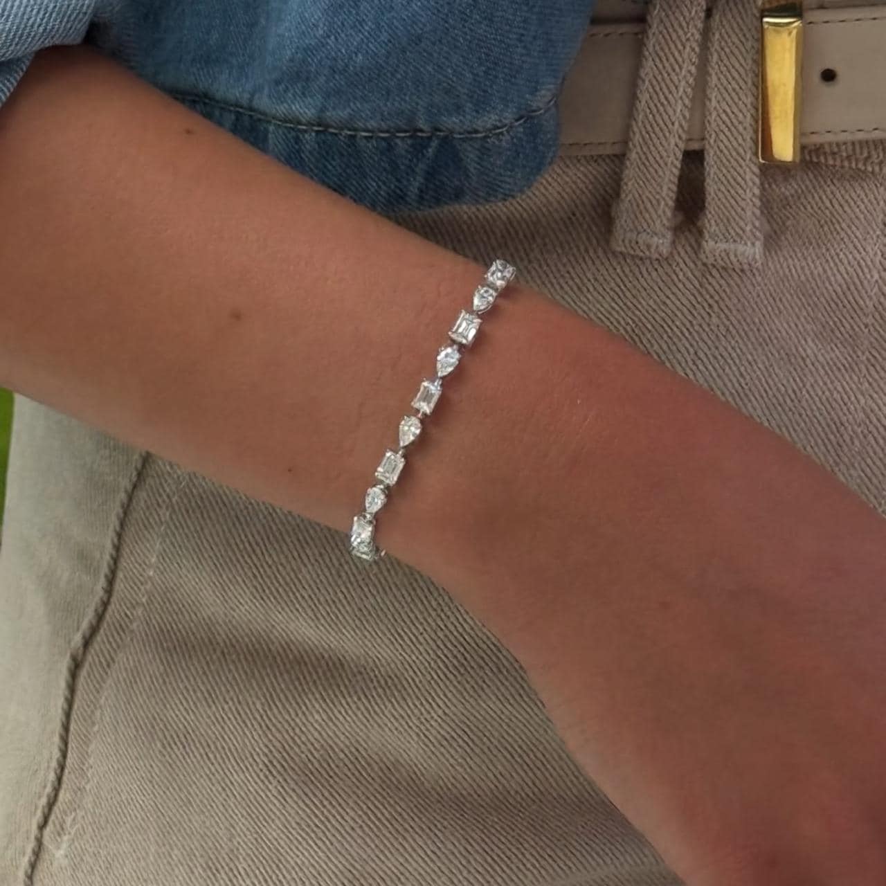 Multi Shapes Moissanite Tennis Bracelet: Pear & Emerald Cut