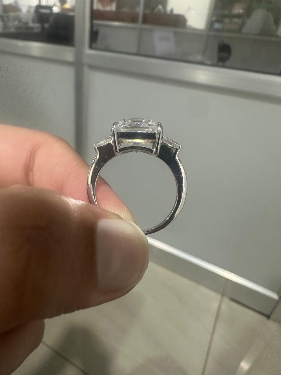 5 CT Emerald Cut Moissanite Engagement Ring: 14K White Gold Luxury Gift for her