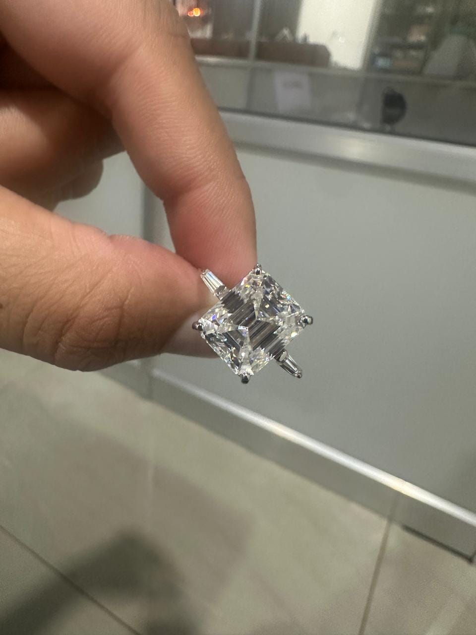 5 CT Emerald Cut Moissanite Engagement Ring: 14K White Gold Luxury Gift for her