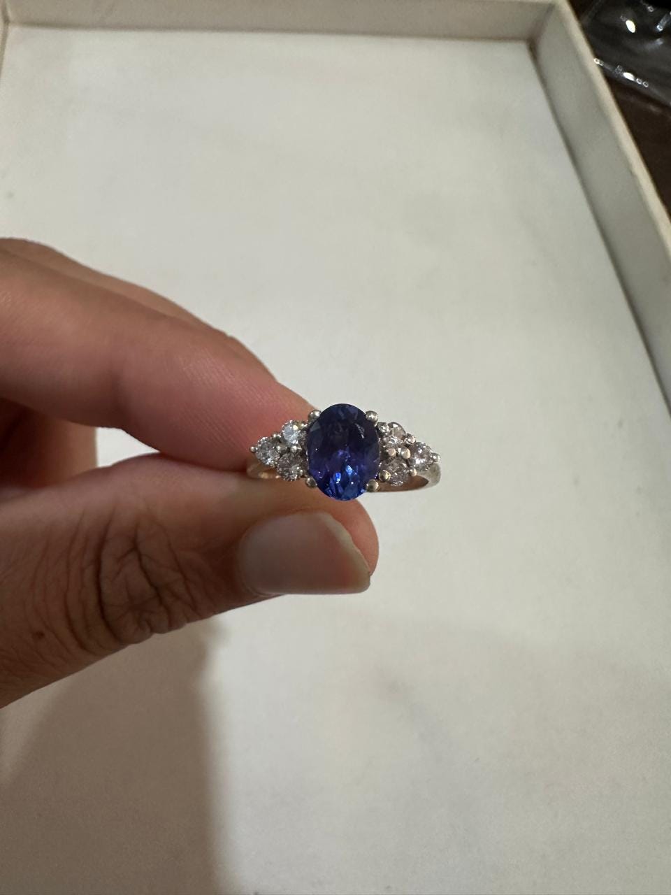 Oval Tanzanite Engagement Ring, 14K White Gold, Blue Purple Gemstone, Moissanite Accents