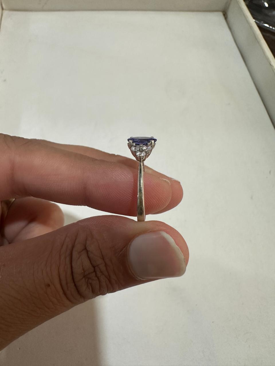 Oval Tanzanite Engagement Ring, 14K White Gold, Blue Purple Gemstone, Moissanite Accents
