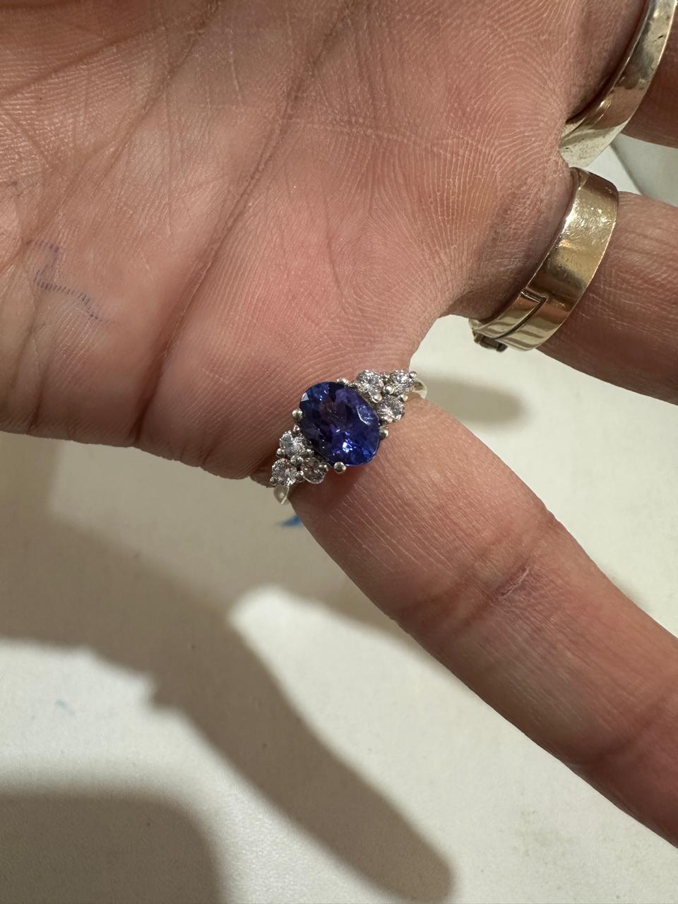Oval Tanzanite Engagement Ring, 14K White Gold, Blue Purple Gemstone, Moissanite Accents