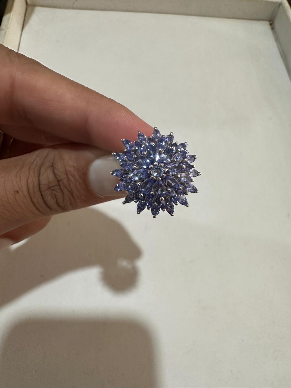 4 CT Marquise Cut Tanzanite Floral Cluster Ring, 14K White Gold Statement Cocktail Ring