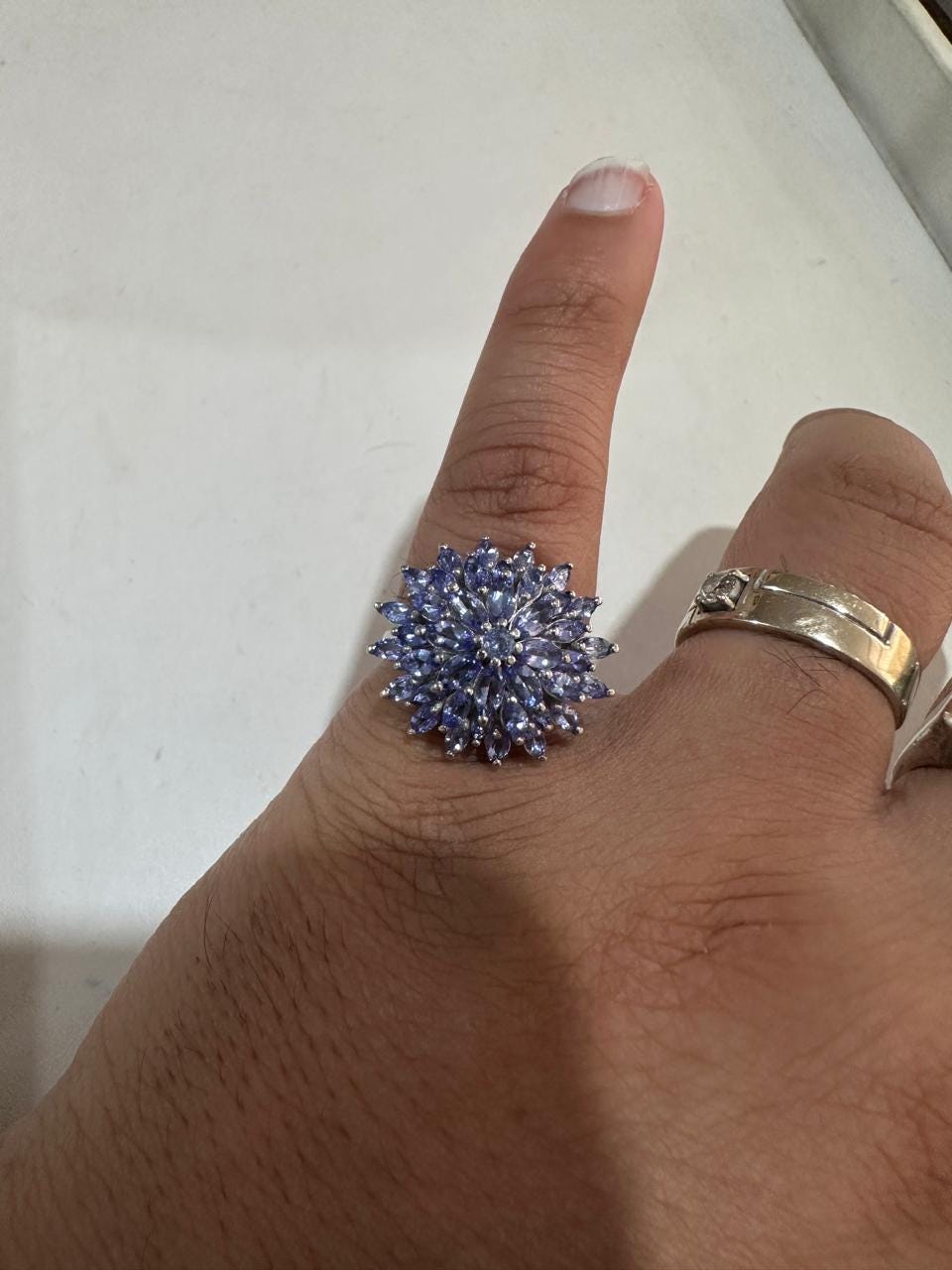 4 CT Marquise Cut Tanzanite Floral Cluster Ring, 14K White Gold Statement Cocktail Ring