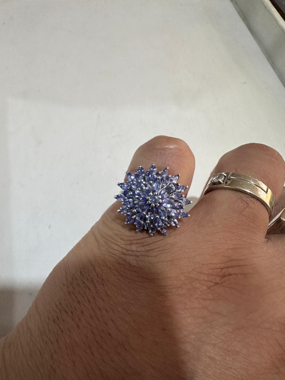 4 CT Marquise Cut Tanzanite Floral Cluster Ring, 14K White Gold Statement Cocktail Ring