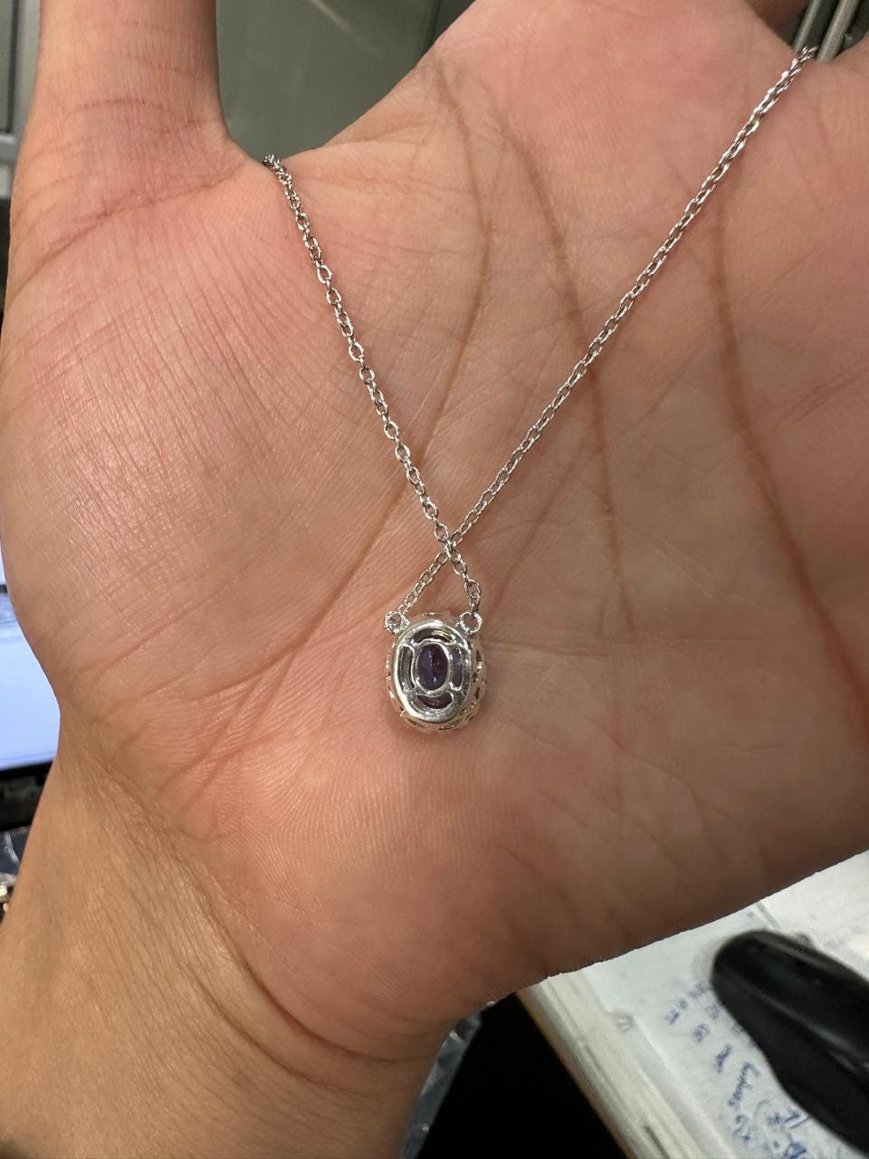 Natural Tanzanite Halo Pendant | 14k White Gold Moissanite Necklace