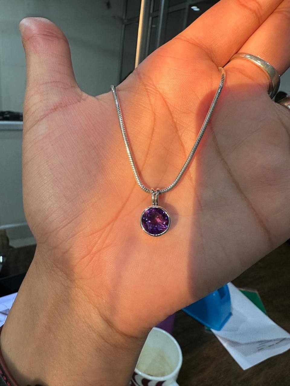 7CT Amethyst Bezel Set Pendant Necklace | 925 Silver | Snake Chain | Gift for him