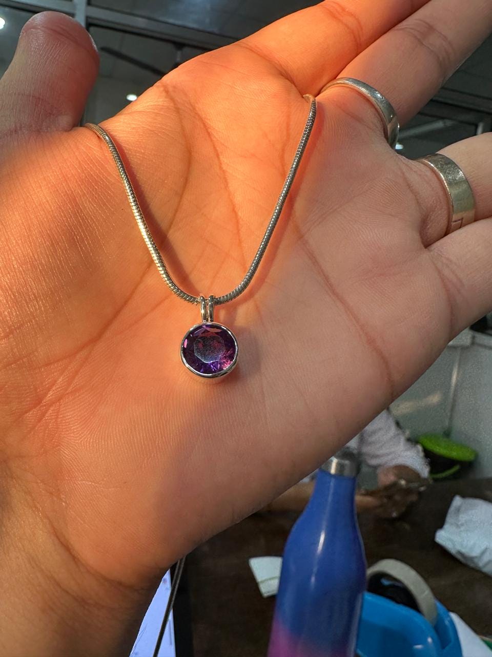 7CT Amethyst Bezel Set Pendant Necklace | 925 Silver | Snake Chain | Gift for him