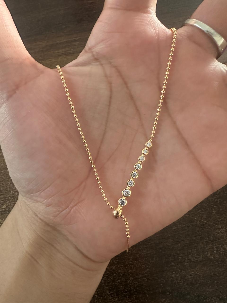 14K Gold Moissanite Necklace: Adjustable Ball Chain Slider Necklace, Gift for her