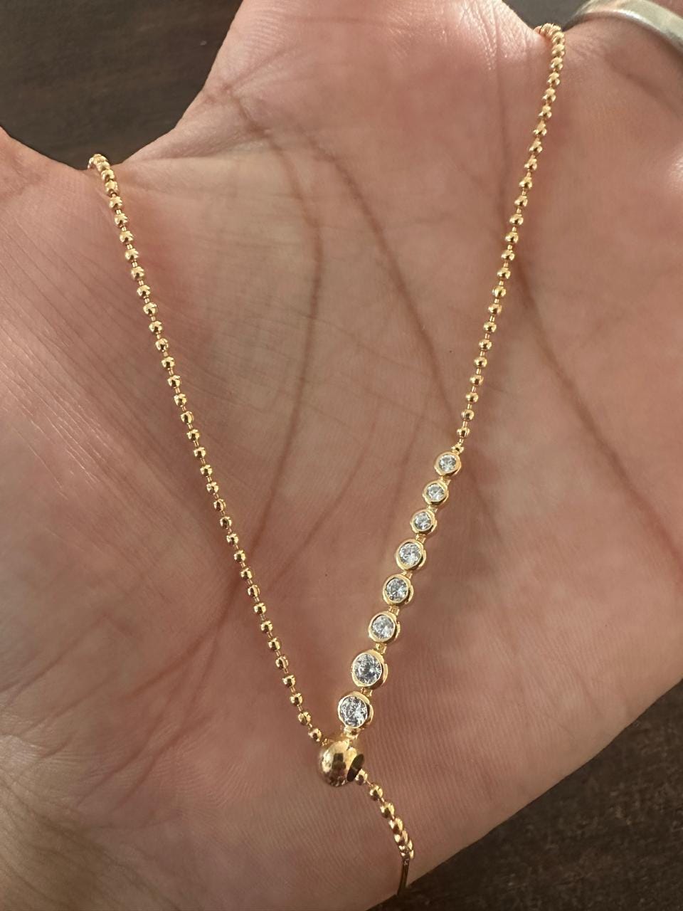 14K Gold Moissanite Necklace: Adjustable Ball Chain Pendant
