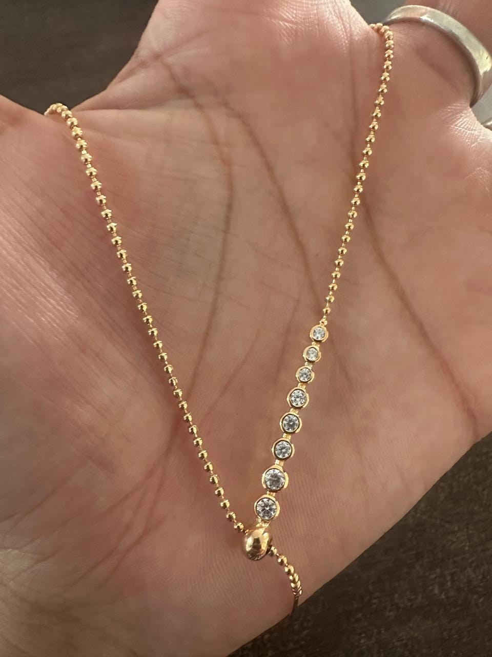 14K Gold Moissanite Necklace: Adjustable Ball Chain Pendant