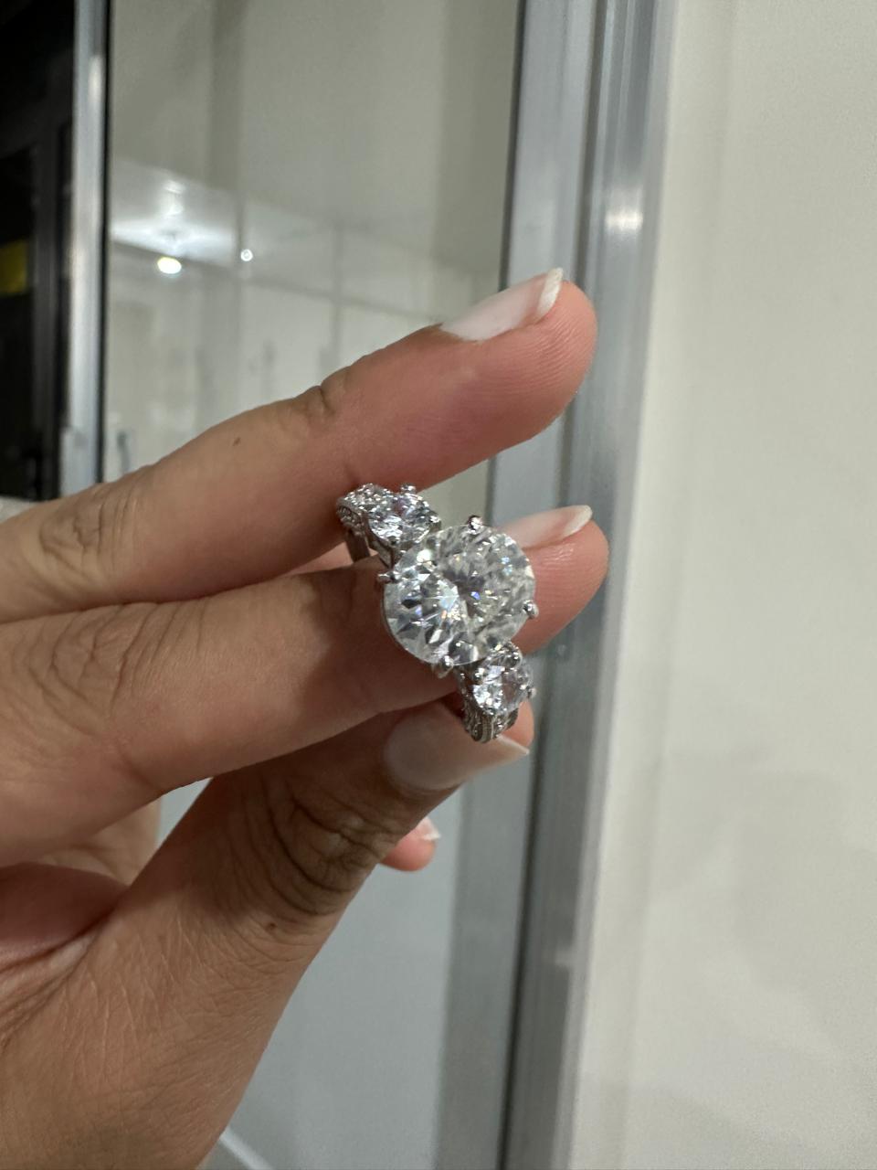 Oval Cut Moissanite Engagement Ring, 5 Carat, 14K White Gold Three Stone Ring