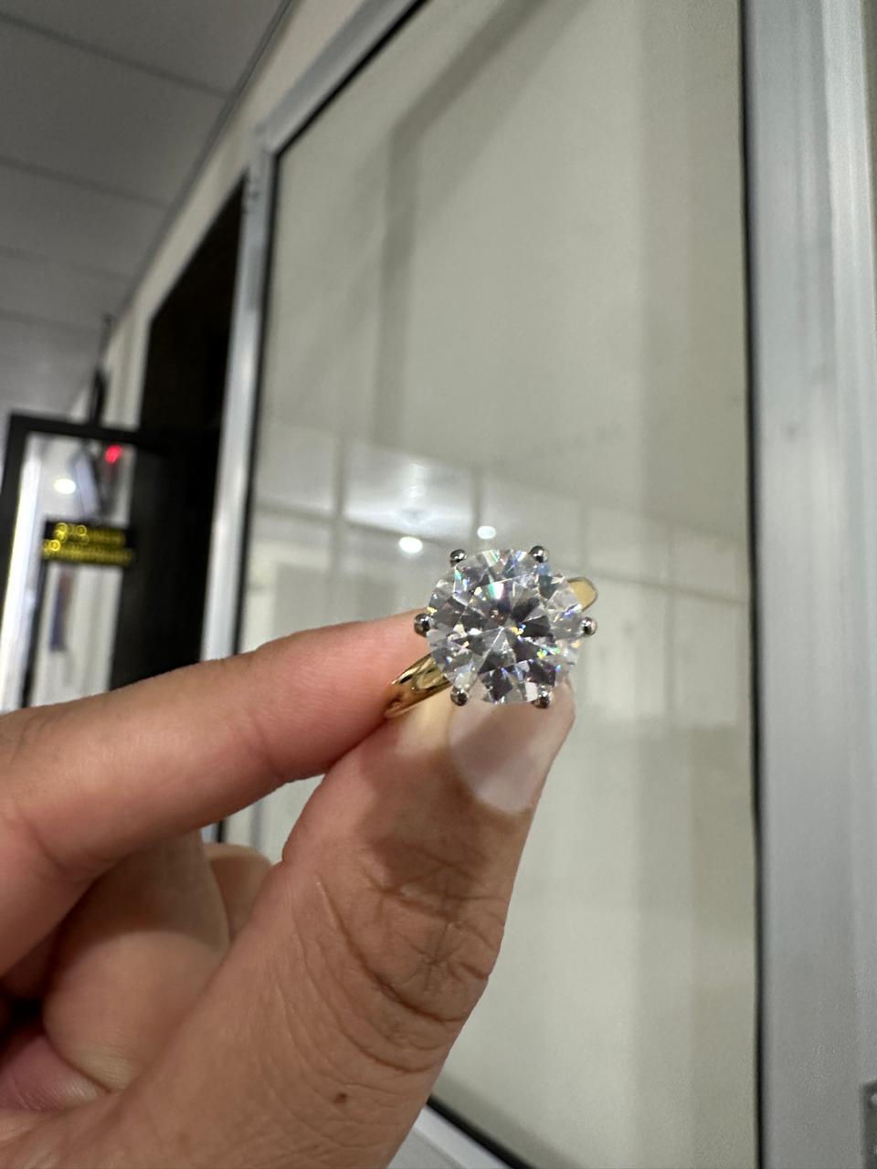 Unique 5 Ct Moissanite Engagement Ring | 14K Yellow Gold Solitaire Ring for her