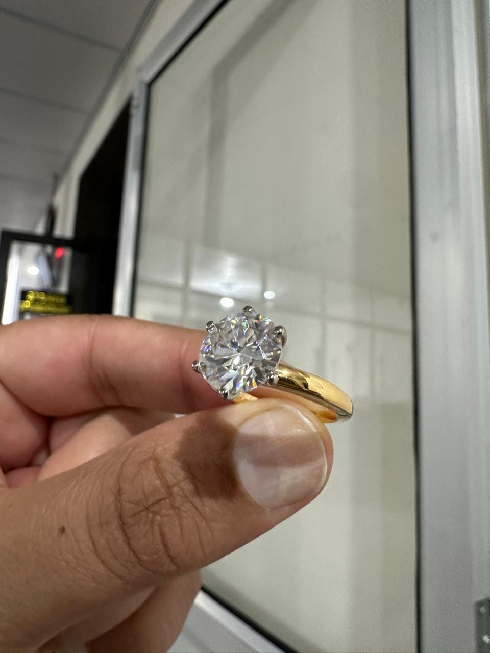 Unique 5 Ct Moissanite Engagement Ring | 14K Yellow Gold Solitaire Ring for her