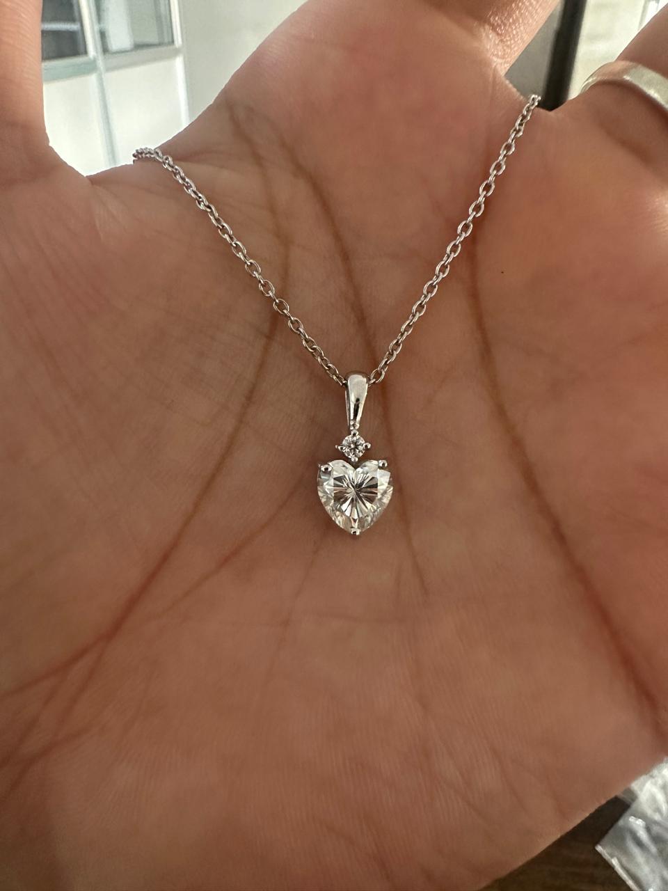 Heart Moissanite Pendant Necklace for women: 925 Sterling Silver, Love Jewelry, Solitaire Pendant