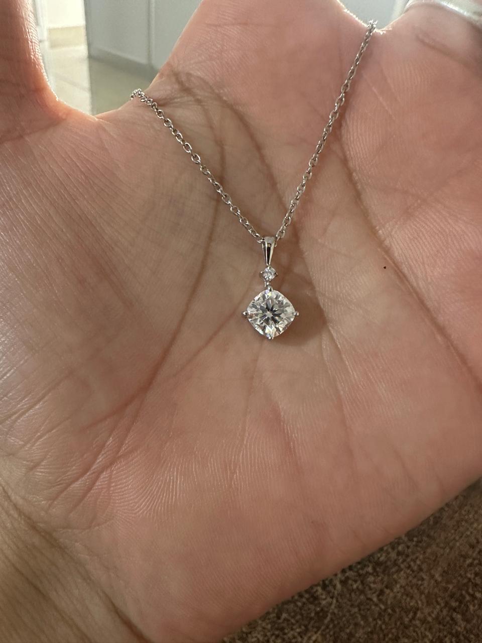 1.25Ct Cushion Cut Moissanite Pendant Necklace: 14K White Gold, Elegant Jewelry