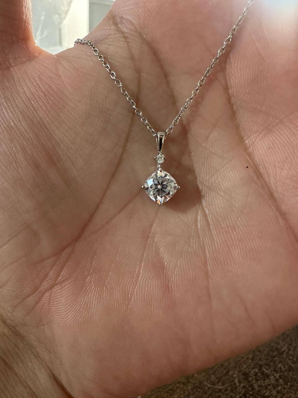 1.25Ct Cushion Cut Moissanite Pendant Necklace: 14K White Gold, Elegant Jewelry