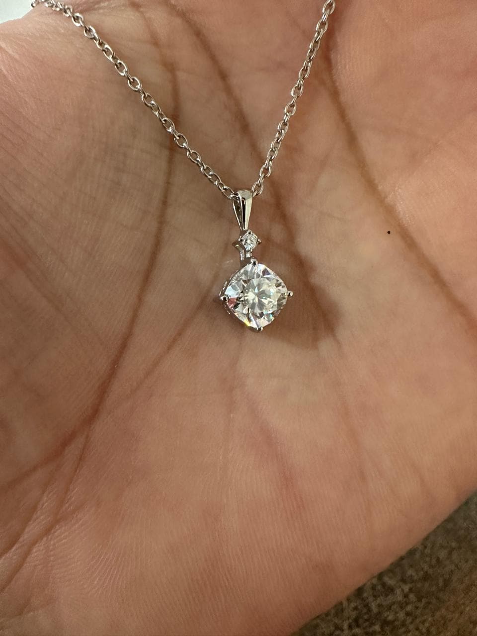 1.25Ct Cushion Cut Moissanite Pendant Necklace: 14K White Gold, Elegant Jewelry