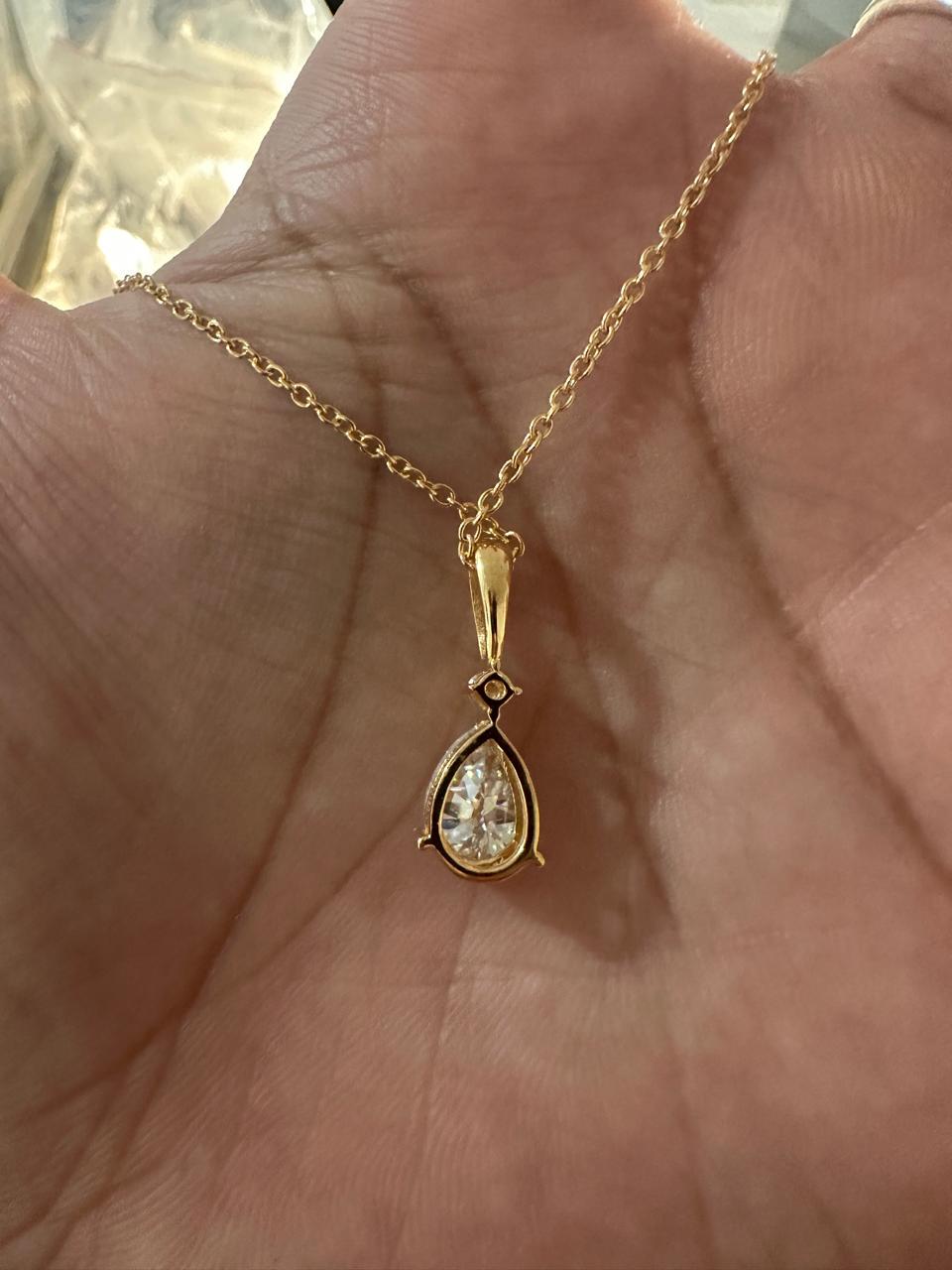 Pear Moissanite Teardrop Pendant Necklace, 14K Yellow Gold Solitaire, Elegant Fine Jewelry