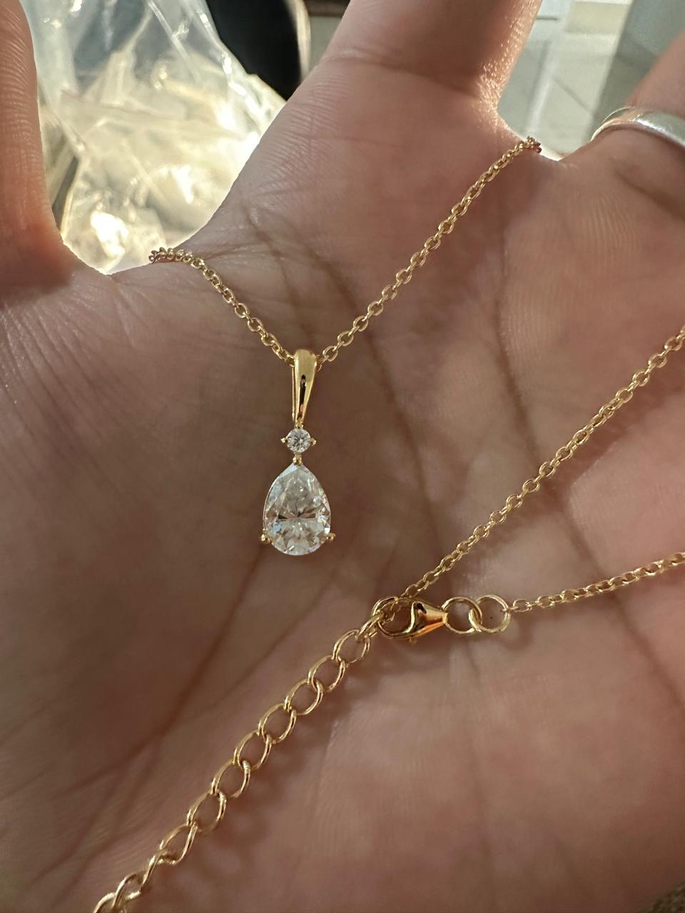 Pear Moissanite Teardrop Pendant Necklace, 14K Yellow Gold Solitaire, Elegant Fine Jewelry