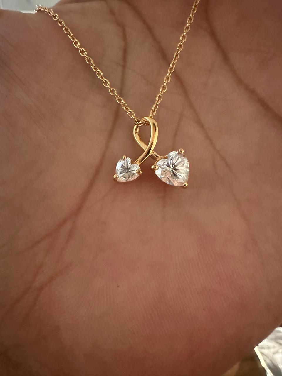 You & Me Heart Moissanite Pendant: 14K Gold Vermeil Romantic Necklace for gift