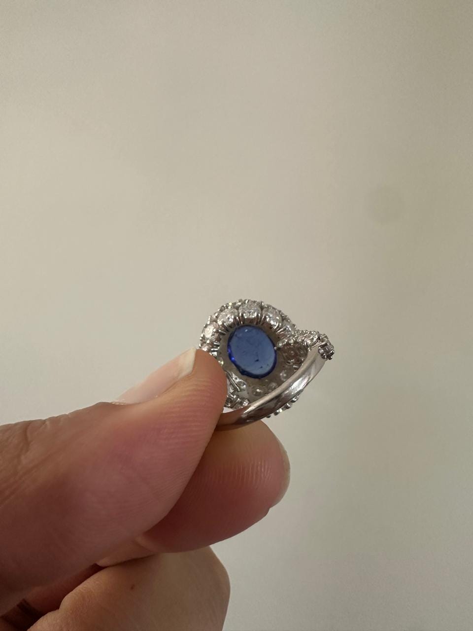 Lab-Grown Royal Blue Sapphire Halo Ring: 14K White Gold Statement Cocktail Ring