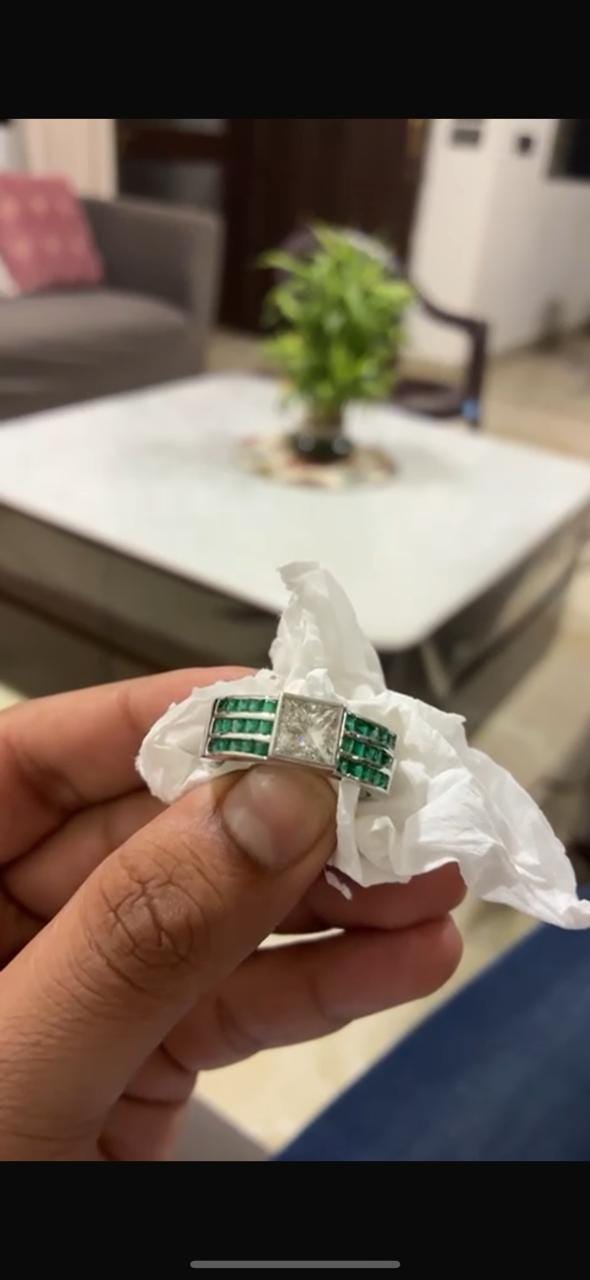 Men's Lab Diamond & Emerald Ring: 14K White Gold Anniversary Band