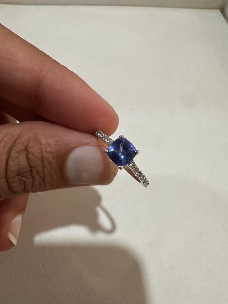1 CT Cushion Tanzanite Moissanite Ring | 14K White Gold Minimal Engagement Ring