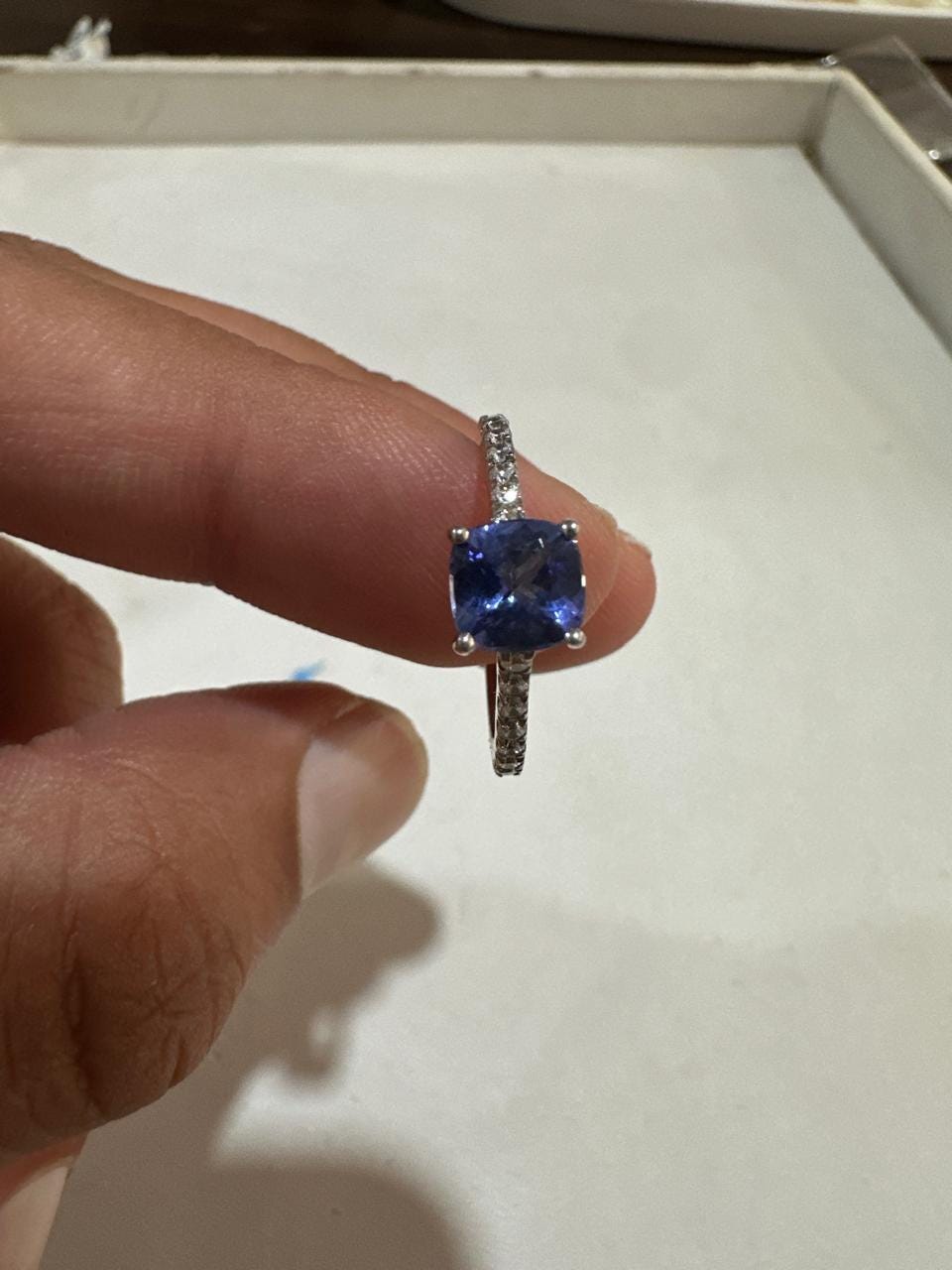 1 CT Cushion Tanzanite Moissanite Ring | 14K White Gold Minimal Engagement Ring