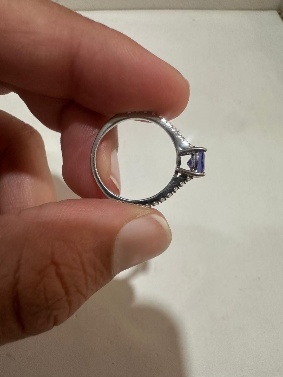 1 CT Cushion Tanzanite Moissanite Ring | 14K White Gold Minimal Engagement Ring