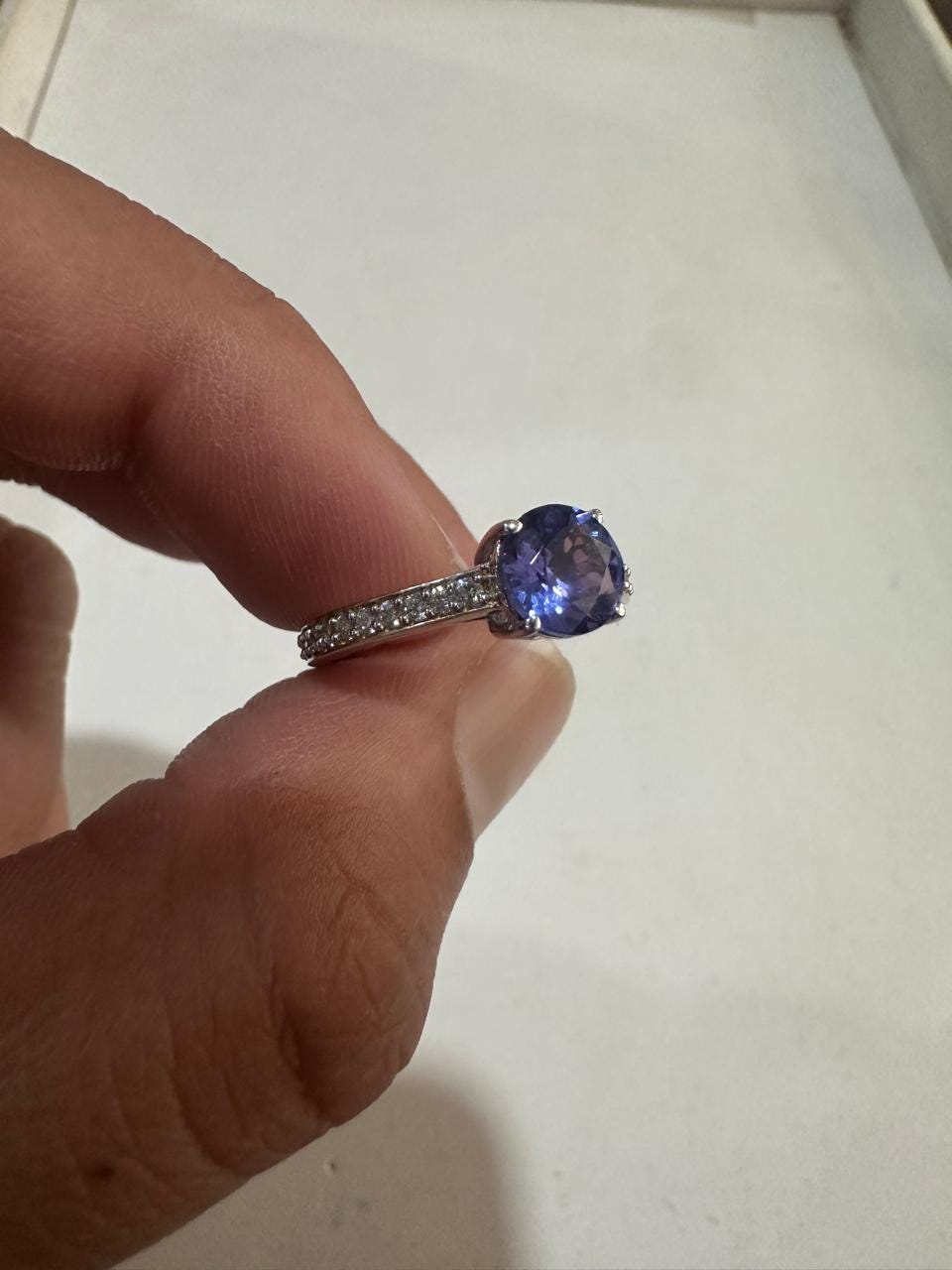 14K White Gold Tanzanite Pave Engagement Ring | 1 CT Rare Gemstone Jewelry for Gift