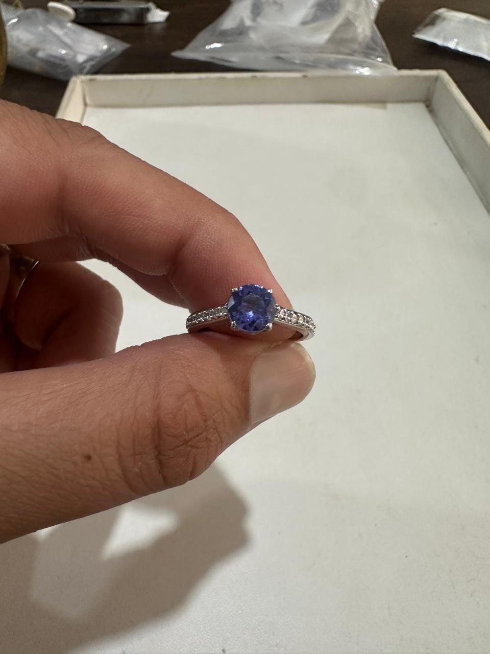 14K White Gold Tanzanite Pave Engagement Ring | 1 CT Rare Gemstone Jewelry for Gift