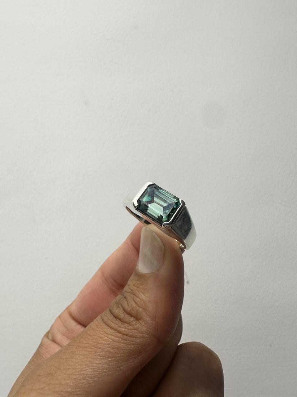 Men's Alexandrite Ring | 14K White Gold Half Bezel Statement Ring
