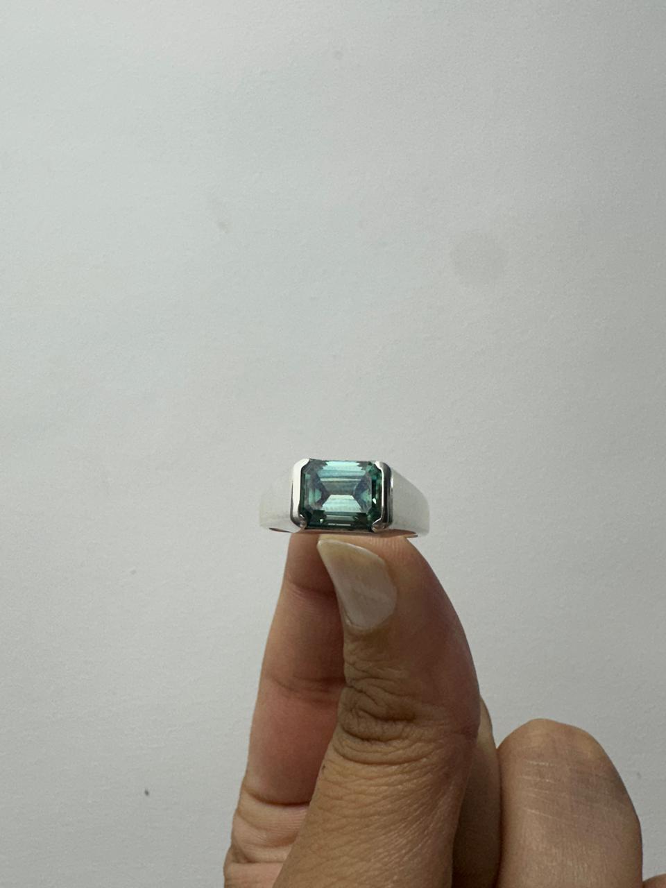 Men's Alexandrite Ring | 14K White Gold Half Bezel Statement Ring