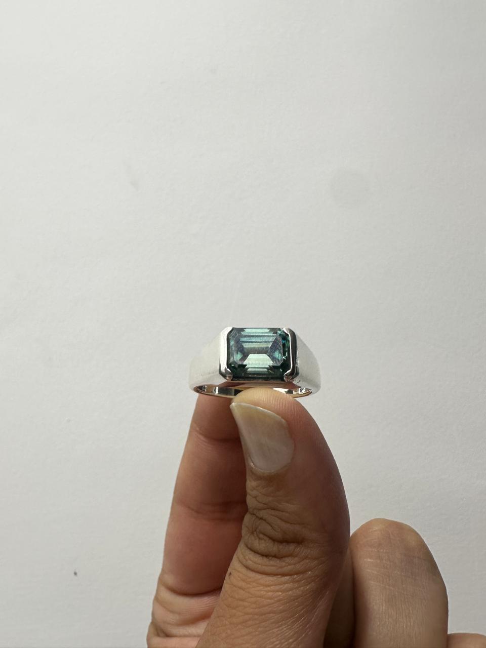 Men's Alexandrite Ring | 14K White Gold Half Bezel Statement Ring