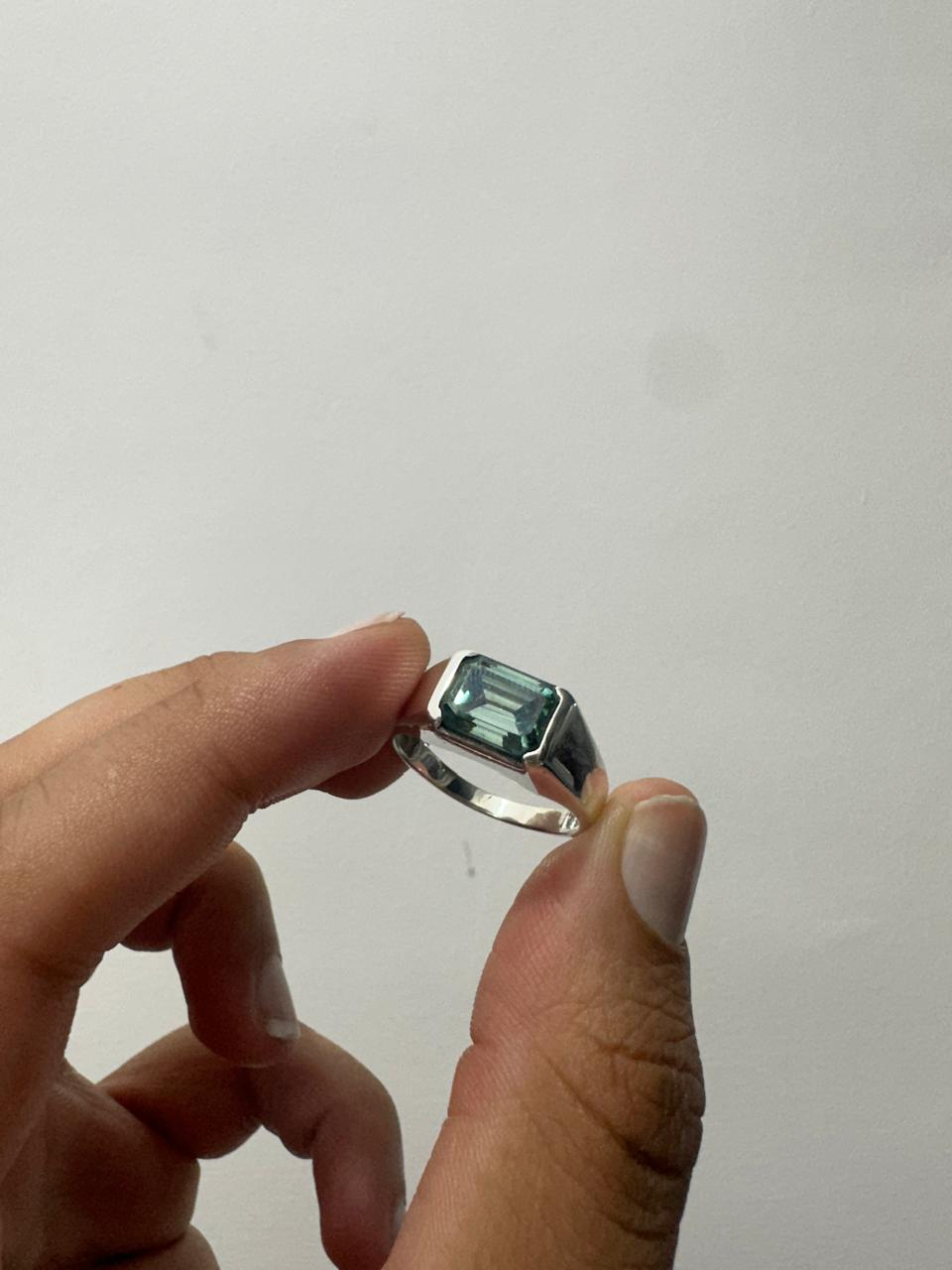 Men's Alexandrite Ring | 14K White Gold Half Bezel Statement Ring
