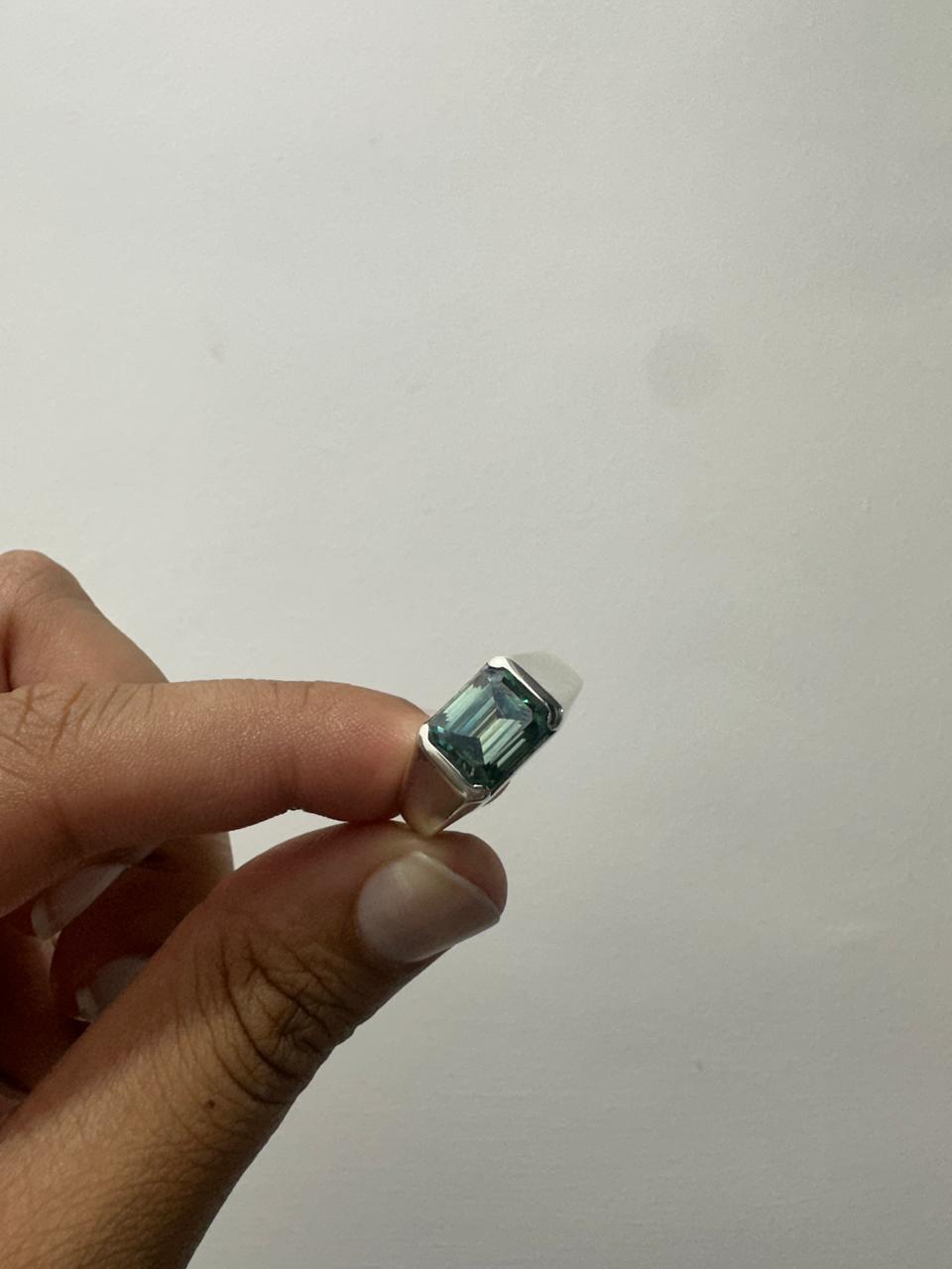 Men's Alexandrite Ring | 14K White Gold Half Bezel Statement Ring