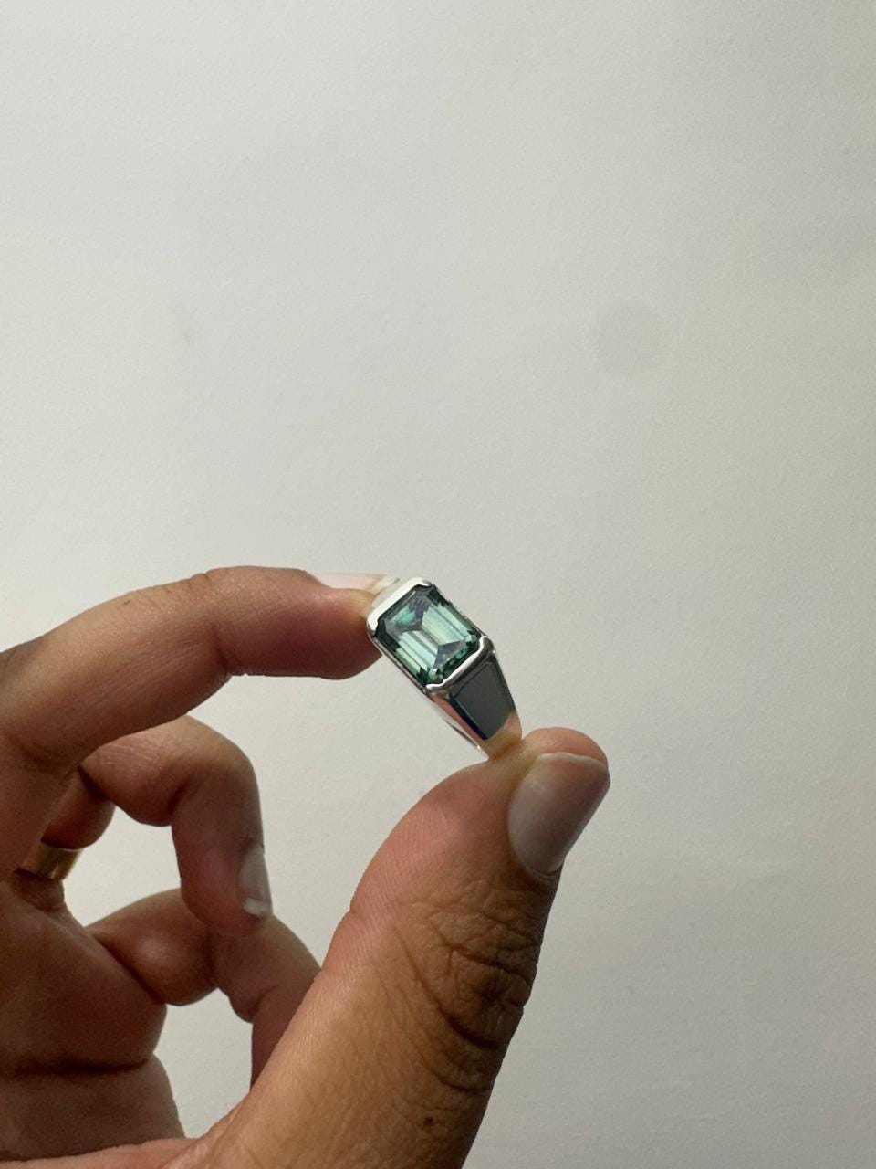 Men's Alexandrite Ring | 14K White Gold Half Bezel Statement Ring