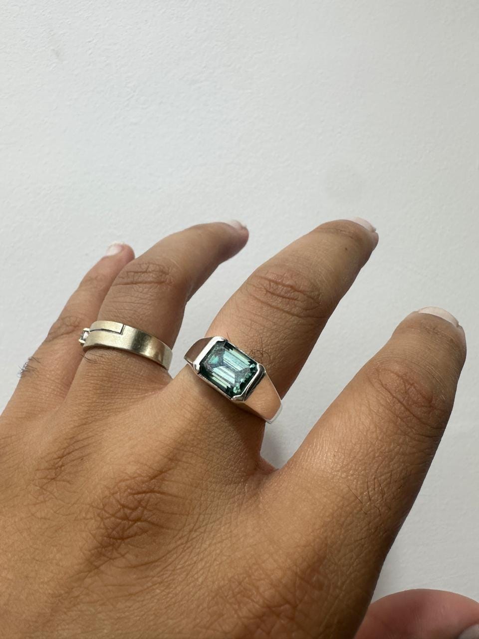 Men's Alexandrite Ring | 14K White Gold Half Bezel Statement Ring