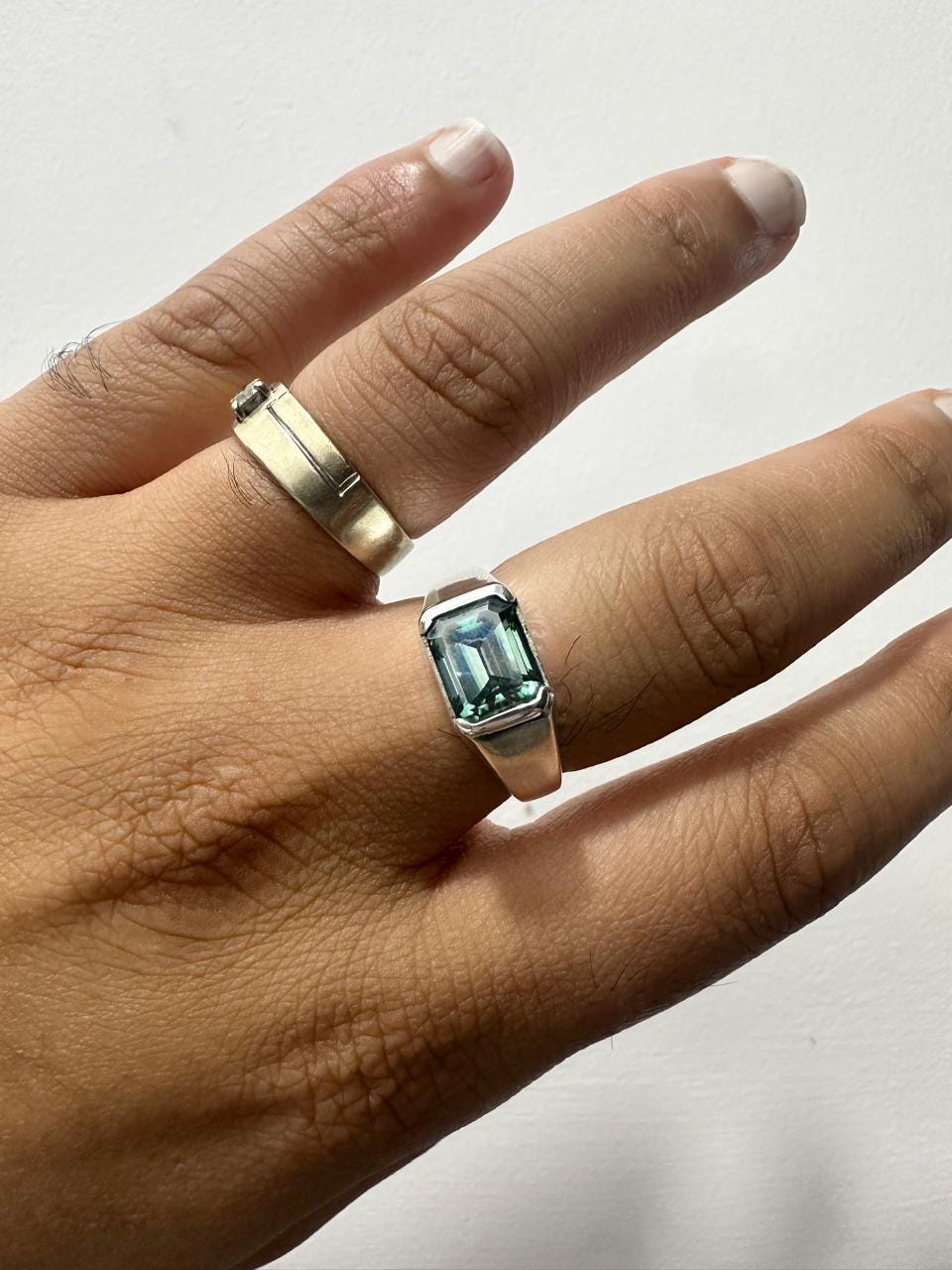 Men's Alexandrite Ring | 14K White Gold Half Bezel Statement Ring
