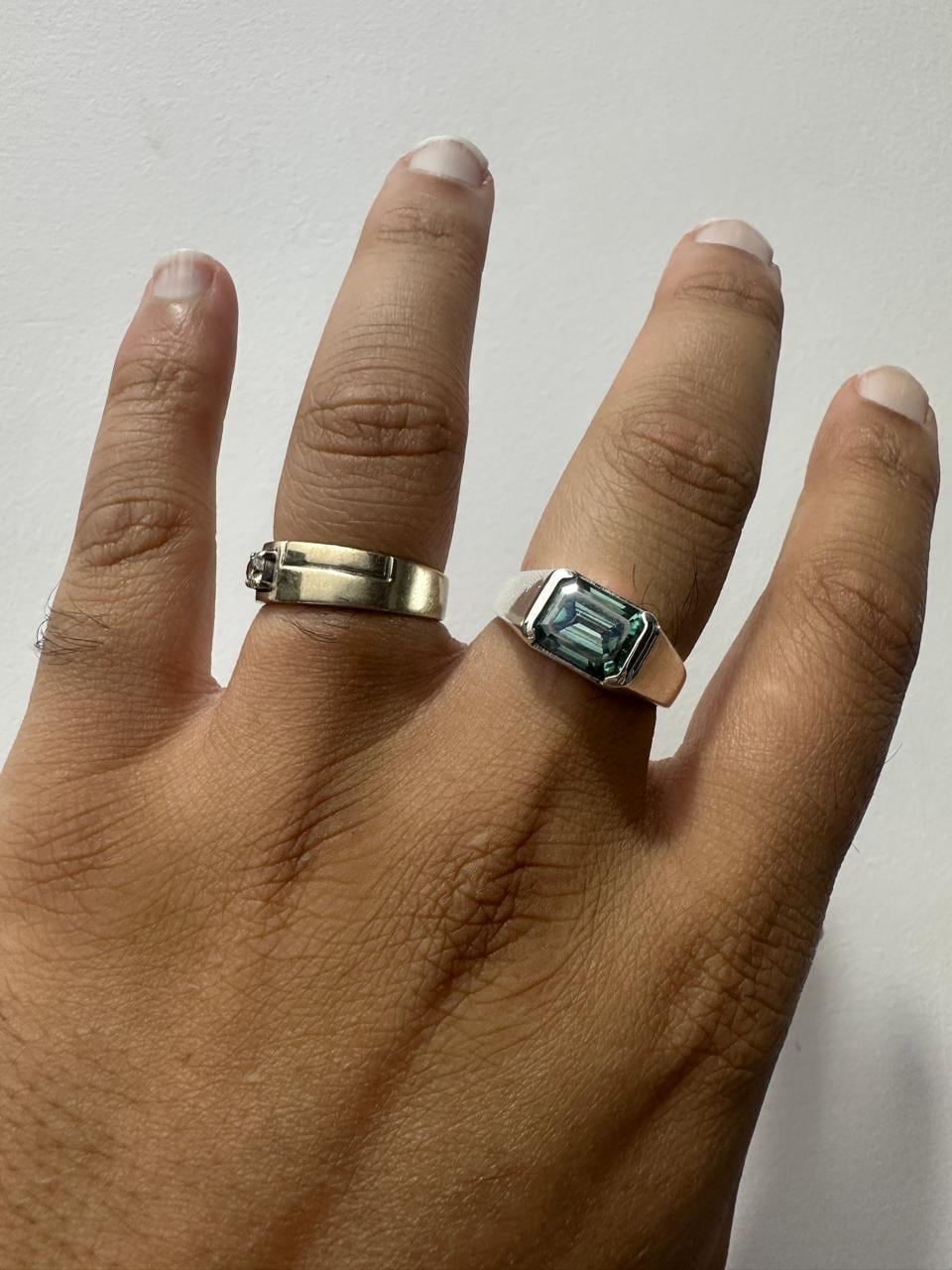 Men's Alexandrite Ring | 14K White Gold Half Bezel Statement Ring