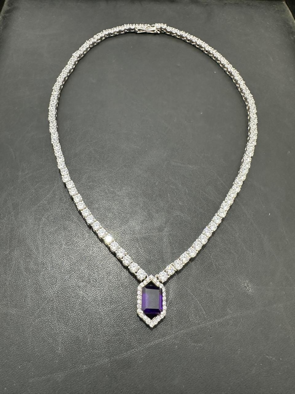 Amethyst Moissanite Tennis Necklace | Statement Gemstone Jewelry for her, Luxury Gift