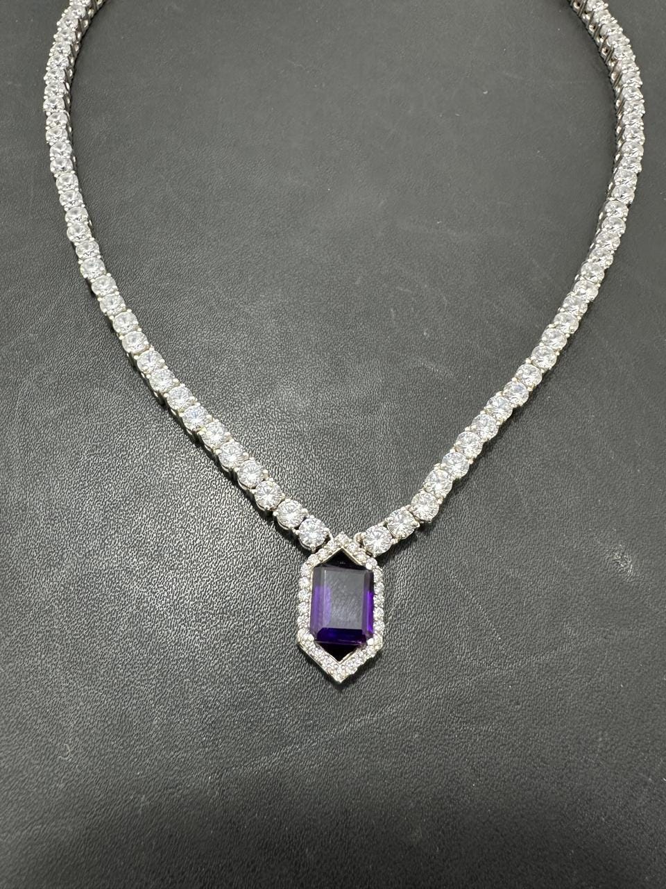 Amethyst Moissanite Tennis Necklace | Statement Gemstone Jewelry for her, Luxury Gift