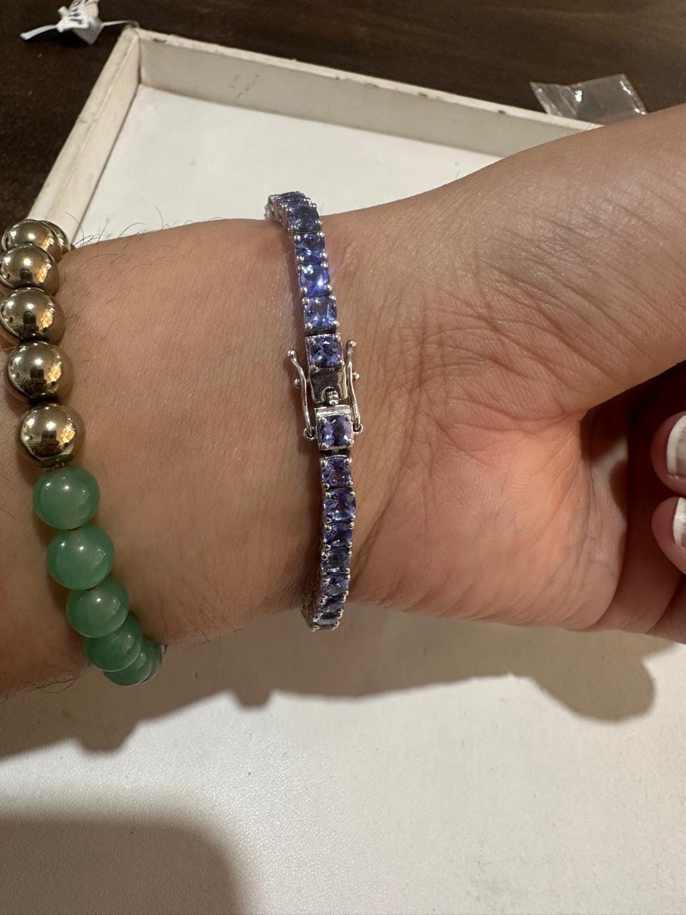 Cushion Shape Tanzanite Tennis Bracelet: 14K White Gold, Anniversary Gift for Him or Her
