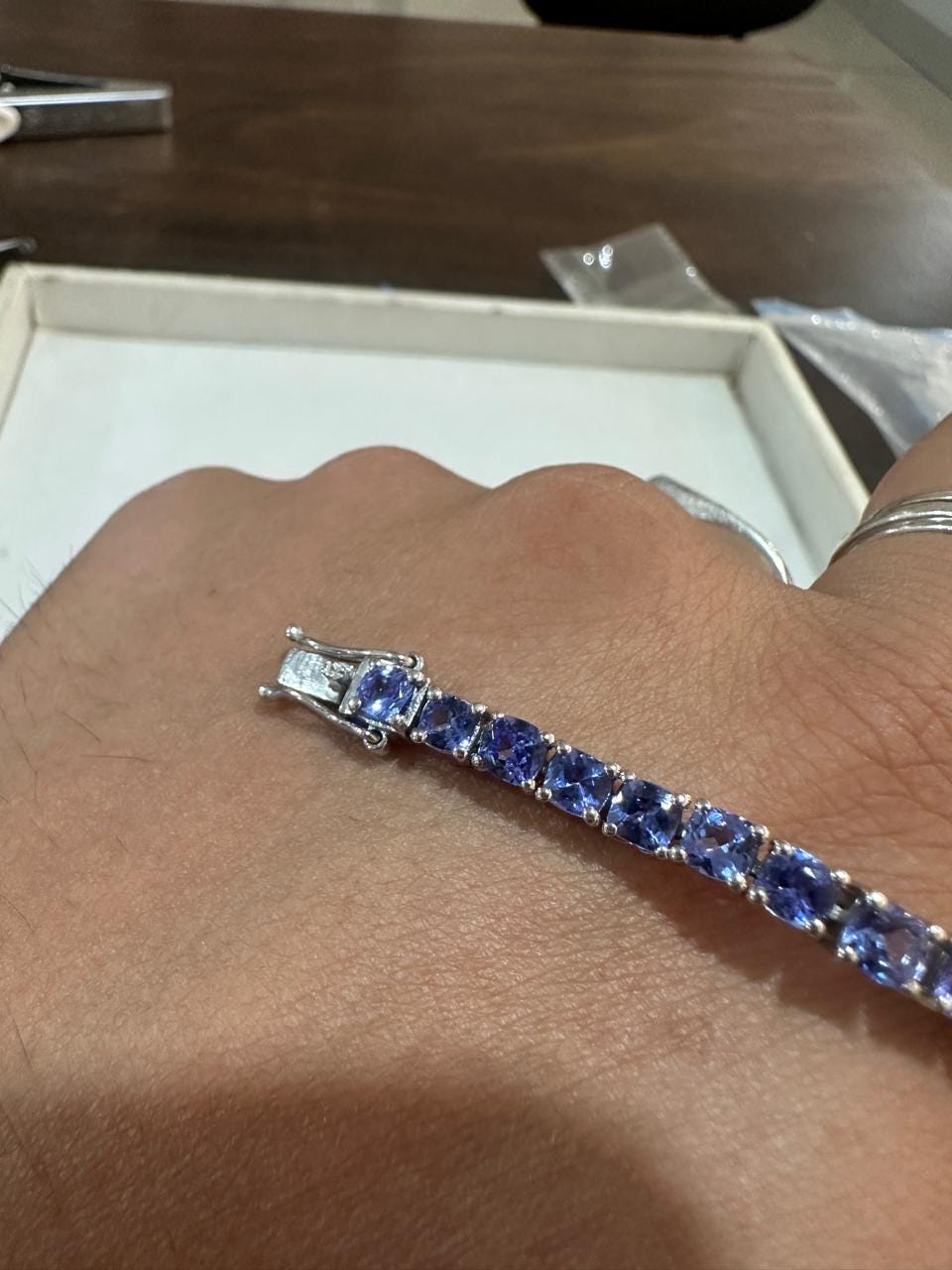 Tanzanite Bracelet for him – Cushion cut violet blue rare gemstone statement jewelry for gift