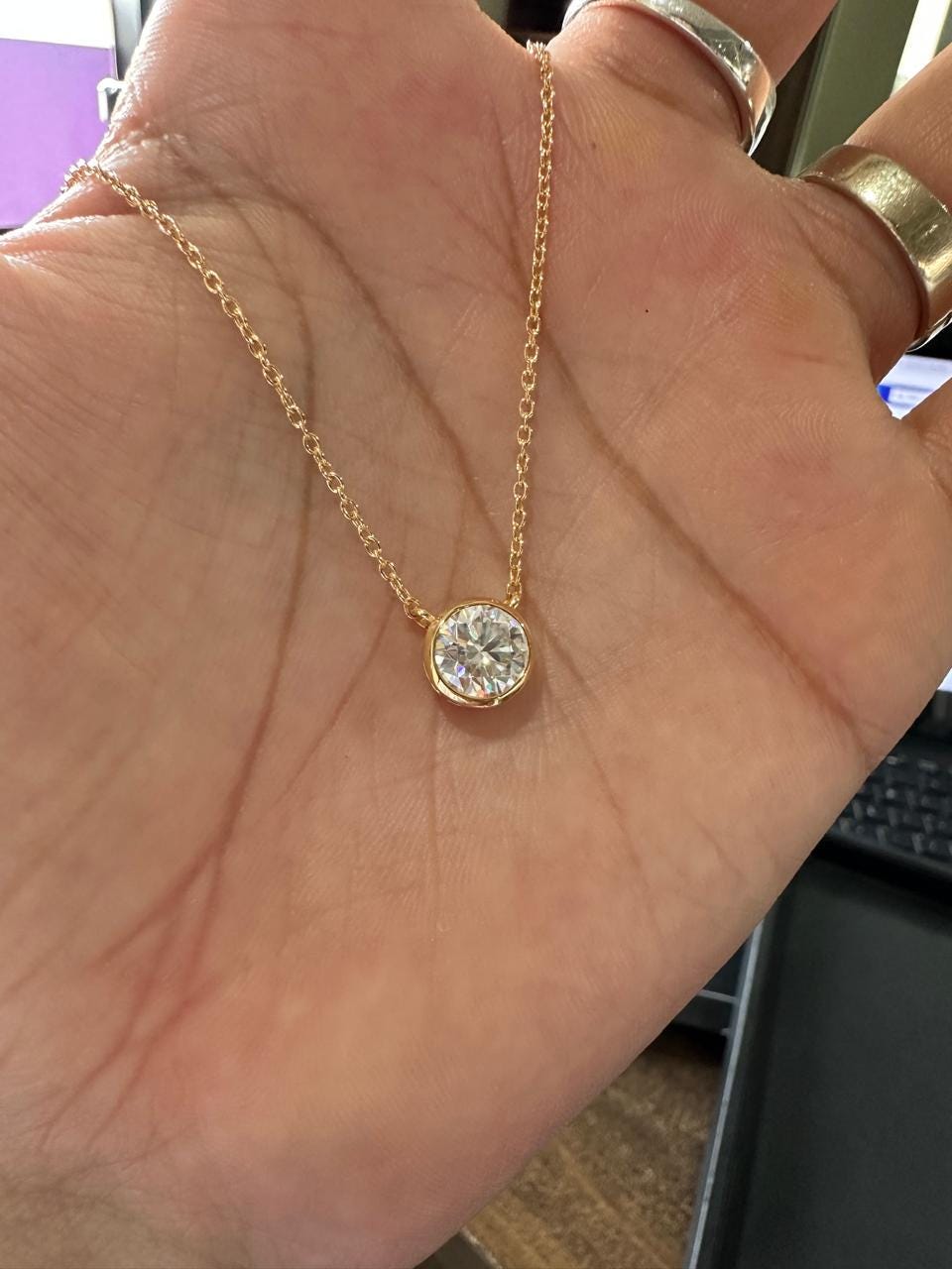 2Ct Moissanite Solitaire Pendant | 14k Gold Vermeil Necklace for women | Anniversary Gift