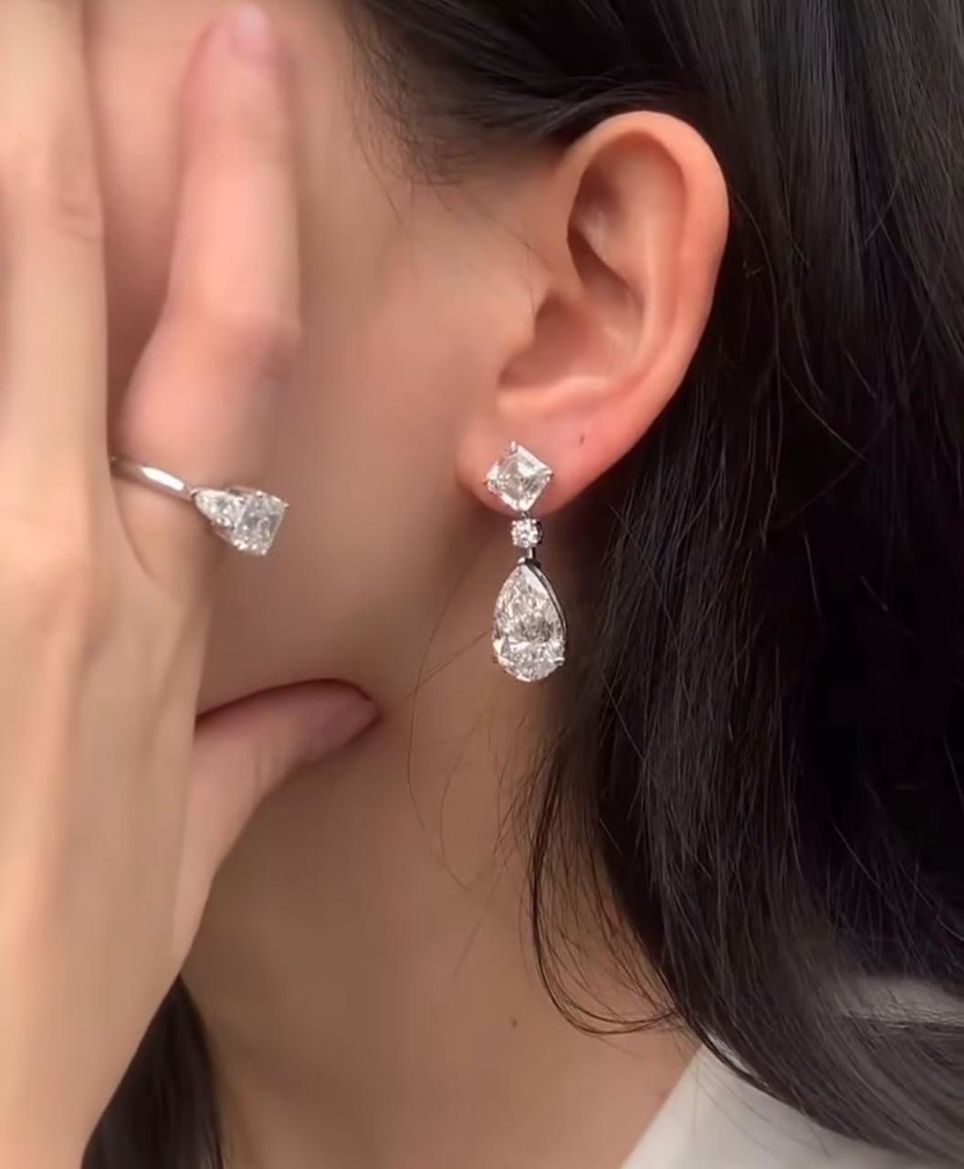 Moissanite Drop Earrings: Asscher & Pear Cut, 925 Silver Bridal Jewelry